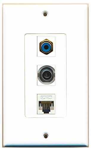 RiteAV - 1 Port RCA Blue and 1 Port 3.5mm and 1 Port Cat5e Ethernet White Decorative Wall Plate Decorative