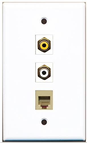 RiteAV - 1 Port RCA White and 1 Port RCA Yellow and 1 Port Phone RJ11 RJ12 Beige Wall Plate