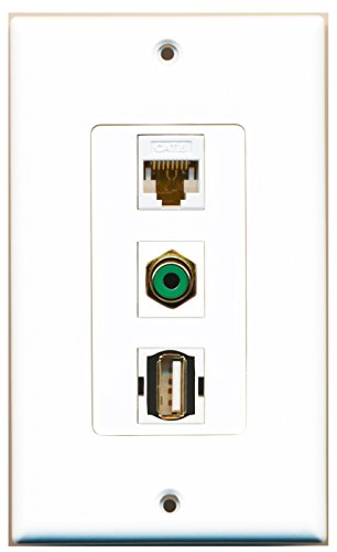 RiteAV - 1 Port RCA Green and 1 Port USB A-A and 1 Port Cat6 Ethernet White Decorative Wall Plate Decorative