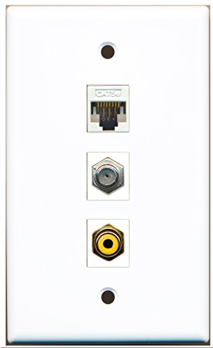 RiteAV - 1 Port RCA Yellow and 1 Port Coax Cable TV- F-Type and 1 Port Cat5e Ethernet White Wall Plate