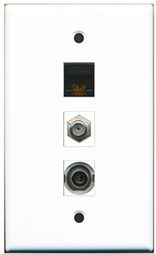 RiteAV - 1 Port Coax Cable TV- F-Type and 1 Port 3.5mm and 1 Port Cat6 Ethernet Black Wall Plate