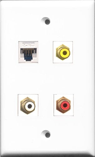 RiteAV 1 Port RCA Red and 1 Port RCA White and 1 Port RCA Yellow and 1 Port Cat5e Ethernet White Wall Plate