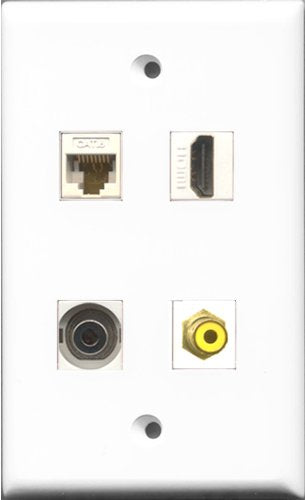 RiteAV 1 Port HDMI and 1 Port RCA Yellow and 1 Port 3.5mm and 1 Port Cat6 Ethernet White Wall Plate