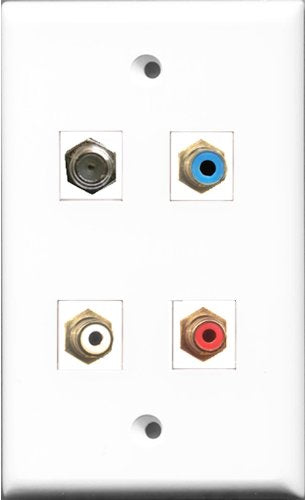 RiteAV 1 Port RCA Red and 1 Port RCA White and 1 Port RCA Blue and 1 Port Coax Cable TV- F-Type Wall Plate