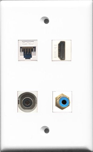 RiteAV - 1 Port HDMI and 1 Port RCA Blue and 1 Port 3.5mm and 1 Port Cat5e Ethernet White Wall Plate