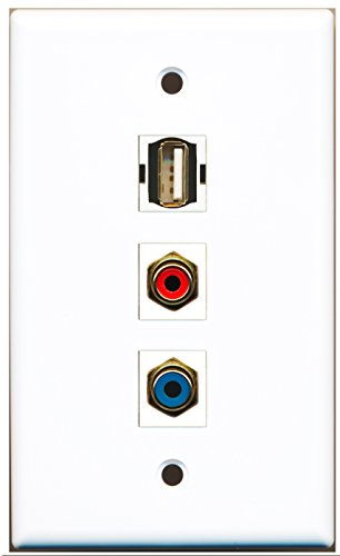 RiteAV - 1 Port RCA Red and 1 Port RCA Blue and 1 Port USB A-A Wall Plate