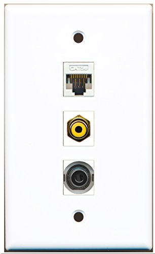 RiteAV - 1 Port RCA Yellow and 1 Port 3.5mm and 1 Port Cat5e Ethernet White Wall Plate