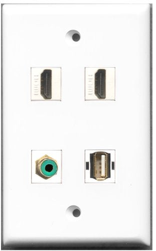 RiteAV - 2 Port HDMI 1 Port RCA Green 1 Port USB A-A Wall Plate