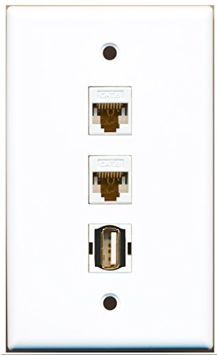 RiteAV - 1 Port USB A-A 2 Port Cat6 Ethernet White Wall Plate