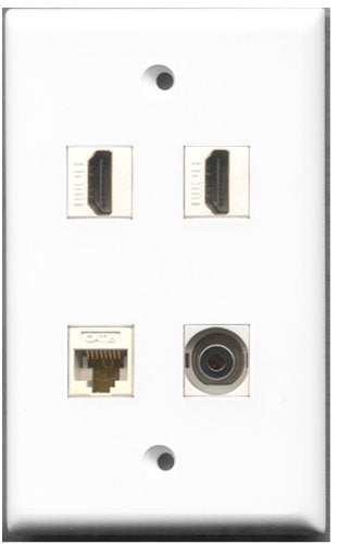 RiteAV - 2 Port HDMI 1 Port 3.5mm 1 Port Cat6 Ethernet White Wall Plate
