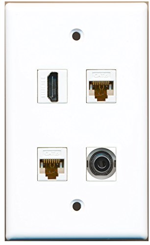RiteAV - 1 Port HDMI 1 Port 3.5mm 2 Port Cat6 Ethernet White Wall Plate