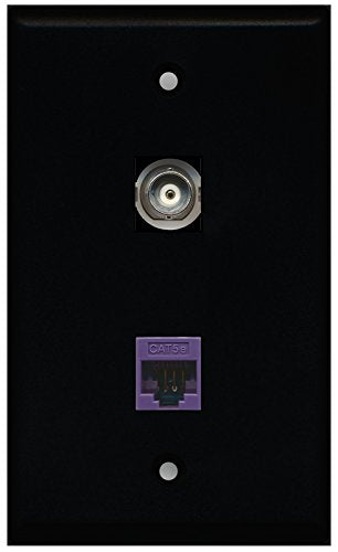 RiteAV - Black 1 Port BNC 1 Port Cat5e Ethernet Purple Wall Plate