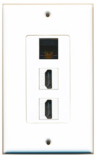 RiteAV - 1 Cat6 Black Ethernet Port and 2 HDMI Female Decorative Wall Plate - White
