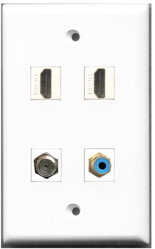 RiteAV - 2 Port HDMI 1 Port RCA Blue 1 Port Coax Cable TV- F-Type Wall Plate