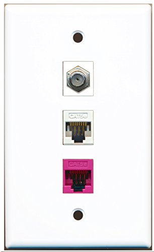 RiteAV - 1 Port Coax Cable TV- F-Type 1 Cat5e Ethernet White 1 Cat5e Ethernet Pink Wall Plate