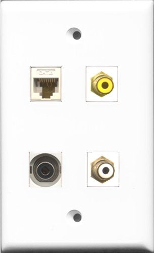 RiteAV 1 Port RCA White and 1 Port RCA Yellow and 1 Port 3.5mm and 1 Port Cat6 Ethernet White Wall Plate
