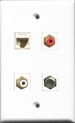 RiteAV 1 Port RCA Red and 1 Port RCA White and 1 Port Coax Cable TV- F-Type and 1 Port Cat6 Ethernet White Wall Plate