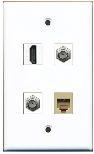 RiteAV - 1 Port HDMI 2 Port Coax Cable TV- F-Type 1 Port Phone RJ11 RJ12 Beige Wall Plate