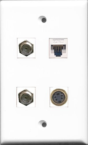 RiteAV - 2 Port Coax Cable TV- F-Type and 1 Port S-Video and 1 Port Cat5e Ethernet White Wall Plate