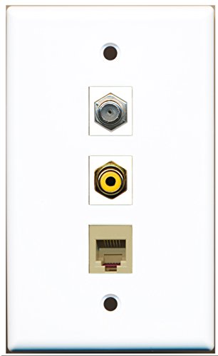 RiteAV - 1 Port RCA Yellow and 1 Port Coax Cable TV- F-Type and 1 Port Phone RJ11 RJ12 Beige Wall Plate
