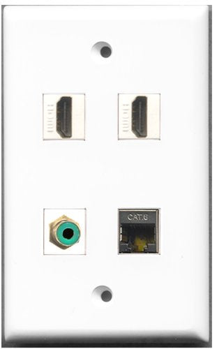 RiteAV - 2 Port HDMI 1 Port RCA Green 1 Port Shielded Cat6 Ethernet Wall Plate