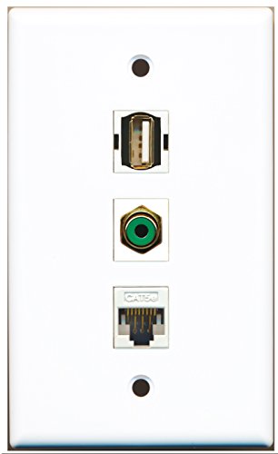 RiteAV - 1 Port RCA Green and 1 Port USB A-A and 1 Port Cat5e Ethernet White Wall Plate