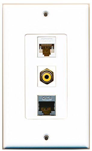 RiteAV - 1 Port RCA Yellow and 1 Port Shielded Cat6 Ethernet and 1 Port Cat6 Ethernet White Decorative Wall Plate Decorative