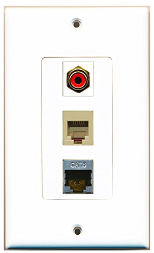 RiteAV - 1 Port RCA Red and 1 Port Phone RJ11 RJ12 Beige and 1 Port Shielded Cat6 Ethernet Decorative Wall Plate Decorative