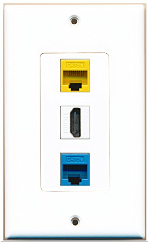 RiteAV - 1 Port HDMI 1 Cat5e Ethernet Blue 1 Cat5e Ethernet Yellow Wall Plate Decorative