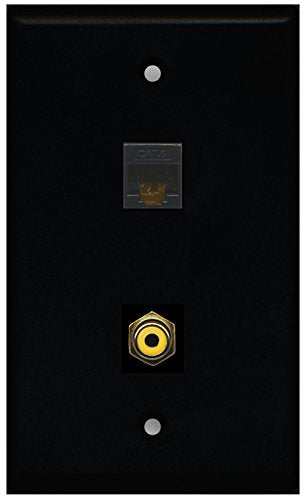 RiteAV - Black 1 Port RCA Yellow 1 Port Cat6 Ethernet Black Wall Plate