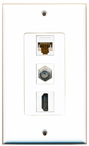 RiteAV - 1 Port HDMI and 1 Port Coax Cable TV- F-Type and 1 Port Cat6 Ethernet White Decorative Wall Plate Decorative