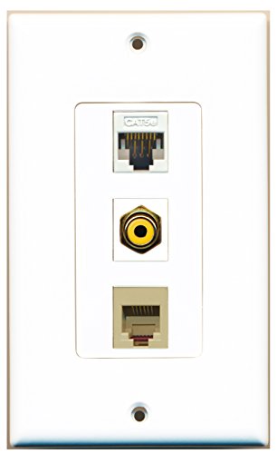 RiteAV - 1 Port RCA Yellow and 1 Port Phone RJ11 RJ12 Beige and 1 Port Cat5e Ethernet White Decorative Wall Plate Decorative