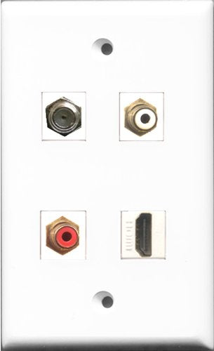 RiteAV 1 Port HDMI and 1 Port RCA Red and 1 Port RCA White and 1 Port Coax Cable TV- F-Type Wall Plate