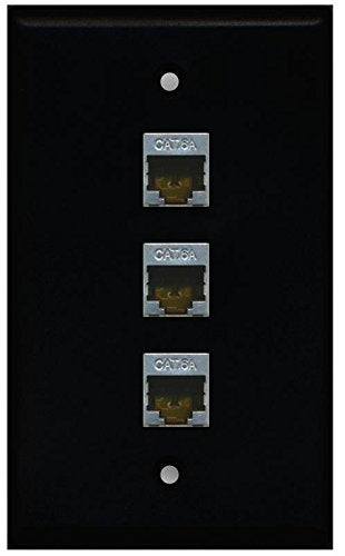 RiteAV - (1 Gang Flat) 3 Port Cat6a Ethernet Jack Wall Plate Black