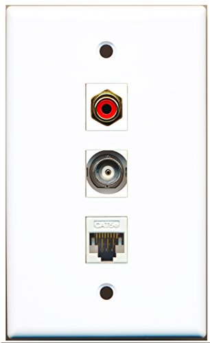 RiteAV - 1 Port RCA Red and 1 Port BNC and 1 Port Cat5e Ethernet White Wall Plate