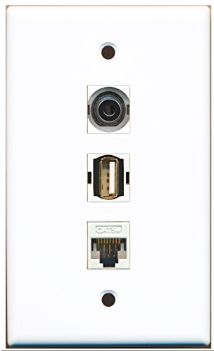 RiteAV - 1 Port USB A-A and 1 Port 3.5mm and 1 Port Cat5e Ethernet White Wall Plate
