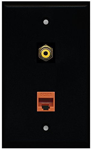 RiteAV - Black 1 Port RCA Yellow 1 Port Cat6 Ethernet Orange Wall Plate