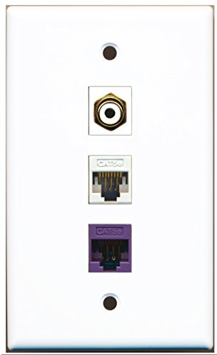 RiteAV - 1 Port RCA White 1 Cat5e Ethernet White 1 Cat5e Ethernet Purple Wall Plate