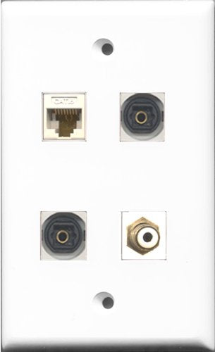 RiteAV 1 Port RCA White 2 Port Toslink and 1 Port Cat6 Ethernet White Wall Plate