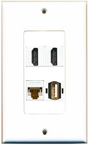 RiteAV - 2 Port HDMI 1 Port USB A-A 1 Port Cat6 Ethernet White Wall Plate Decorative