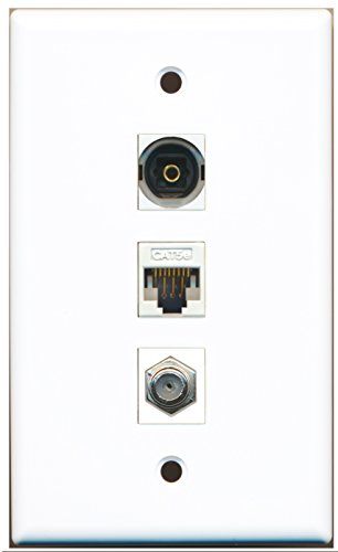 RiteAV - 1 Port Coax Cable TV- F-Type 1 Toslink 1 Cat5e Ethernet White Wall Plate