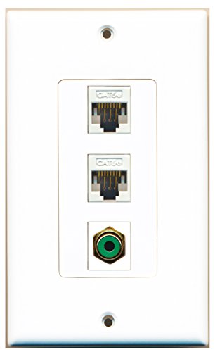 RiteAV - 1 Port RCA Green 2 Port Cat5e Ethernet White Decorative Wall Plate