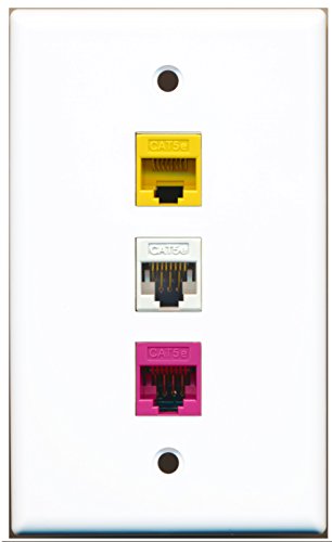 RiteAV - 1 Port Cat5e Ethernet White 1 Cat5e Ethernet Pink 1 Cat5e Ethernet Yellow Wall Plate