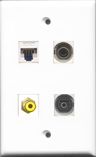 RiteAV - 1 Port RCA Yellow and 1 Port Toslink and 1 Port 3.5mm and 1 Port Cat5e Ethernet White Wall Plate