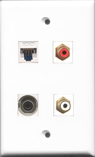 RiteAV 1 Port RCA Red and 1 Port RCA White and 1 Port 3.5mm and 1 Port Cat5e Ethernet White Wall Plate