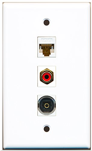 RiteAV - 1 Port RCA Red and 1 Port Toslink and 1 Port Cat6 Ethernet White Wall Plate
