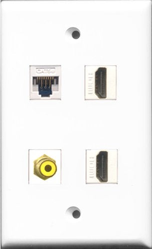 RiteAV - 2 Port HDMI and 1 Port RCA Yellow and 1 Port Cat5e Ethernet White Wall Plate