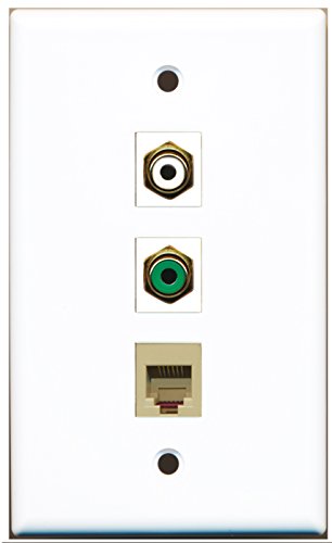 RiteAV - 1 Port RCA White and 1 Port RCA Green and 1 Port Phone RJ11 RJ12 Beige Wall Plate