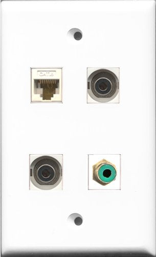 RiteAV 1 Port RCA Green 2 Port 3.5mm and 1 Port Cat6 Ethernet White Wall Plate