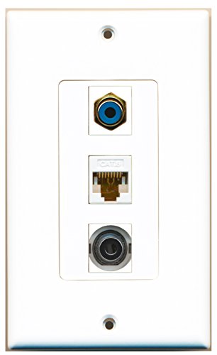 RiteAV - 1 Port RCA Blue and 1 Port 3.5mm and 1 Port Cat6 Ethernet White Decorative Wall Plate Decorative